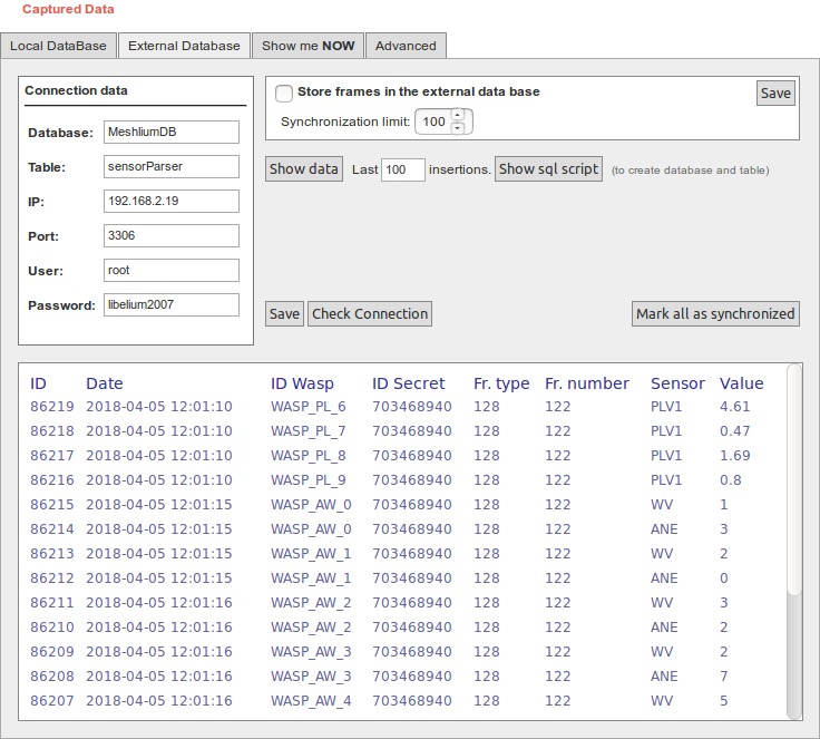 Figure : External database tab