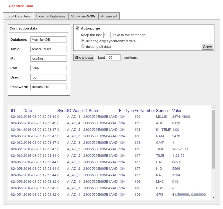 Figure : Local database tab