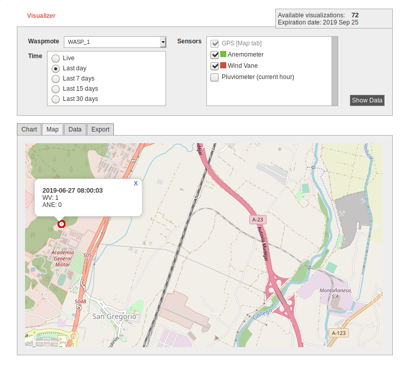 Figure : Locating node on a map thanks to Meshlium Visualizer