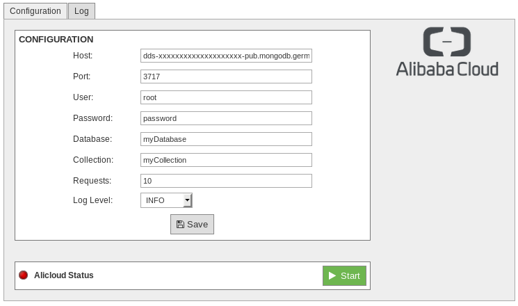 Figure : Alibaba Cloud configuration panel