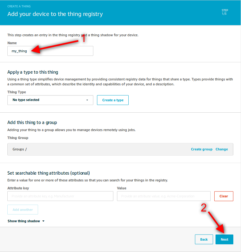 Figure : Add your device to the thing registry