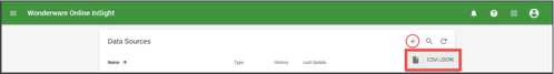 Figure : Data Sources menu option highlighting how to create a new CSV/JSON data source