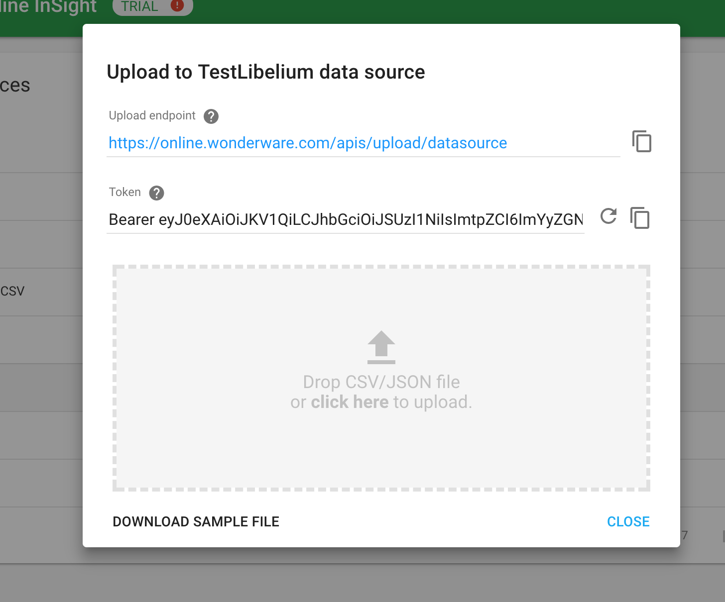 Figure : New CSV/JSON data source