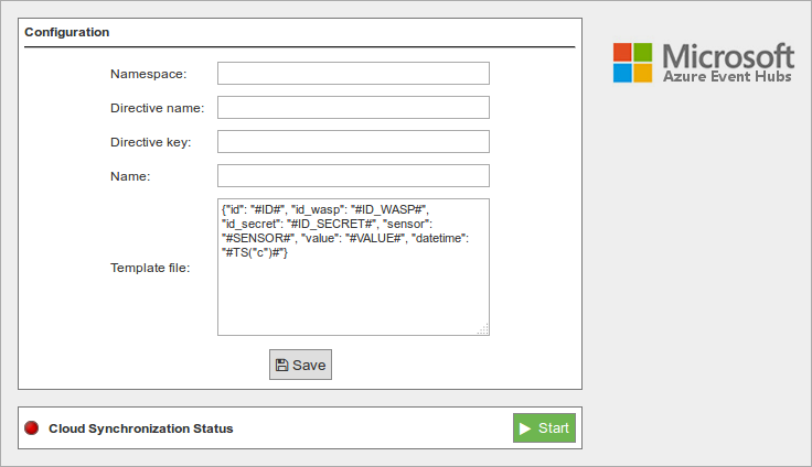 Figure : Configuring Azure Event Hubs in Meshlium