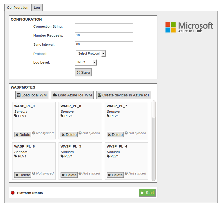 Figure : Azure IoT Hub configuration panel