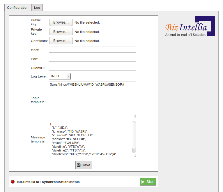 Figure : Biz4Intellia configuration panel