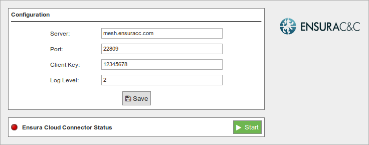 Figure : Configuring Ensura in Meshlium