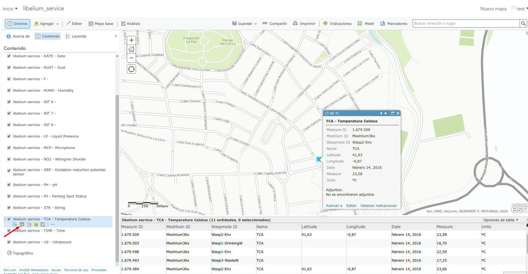 Figure : ArcGIS sensor map view