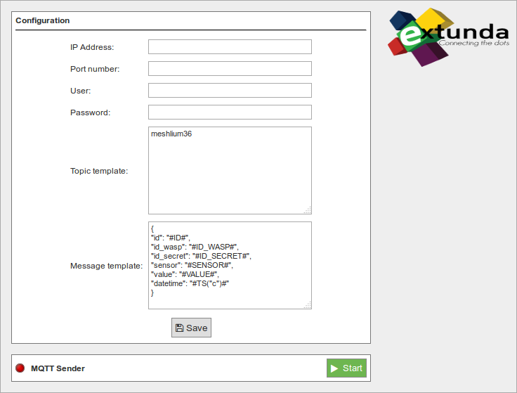 Figure : Extunda cloud connector configuration panel