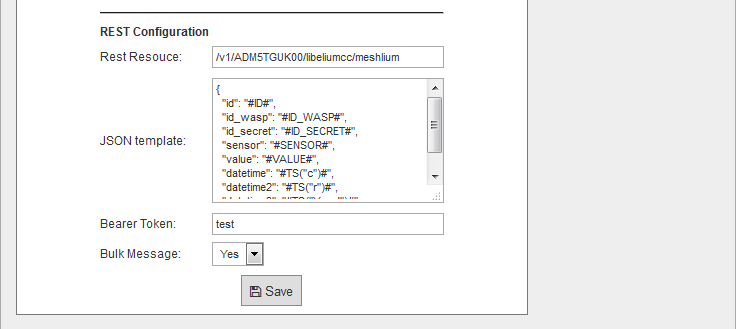 Figure : Meshlium Fujitsu IoT Connector - REST configuration parameters