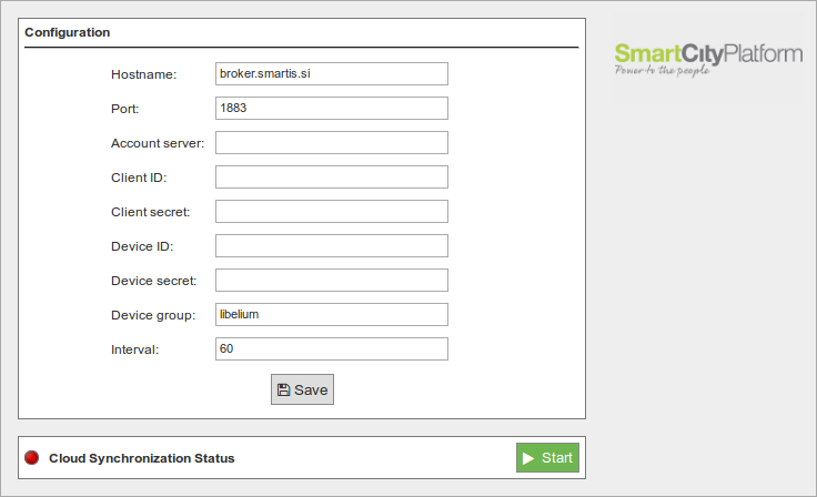 Figure : SmartCityPlatform cloud connector configuration panel