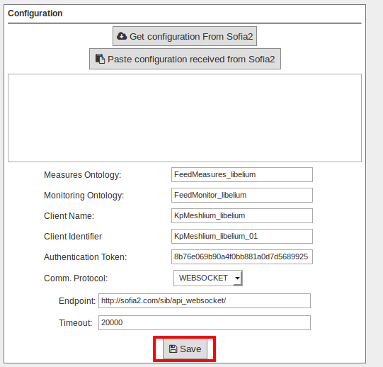 Figure : Sofia2 save configuration button