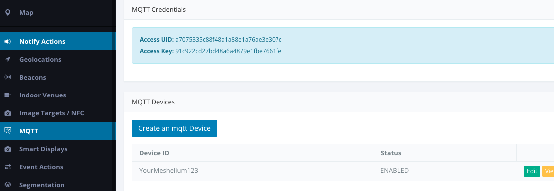 Figure : Retrieve your access credentials from the Sparkcompass Platform