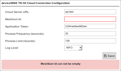 Figure : Save configuration error