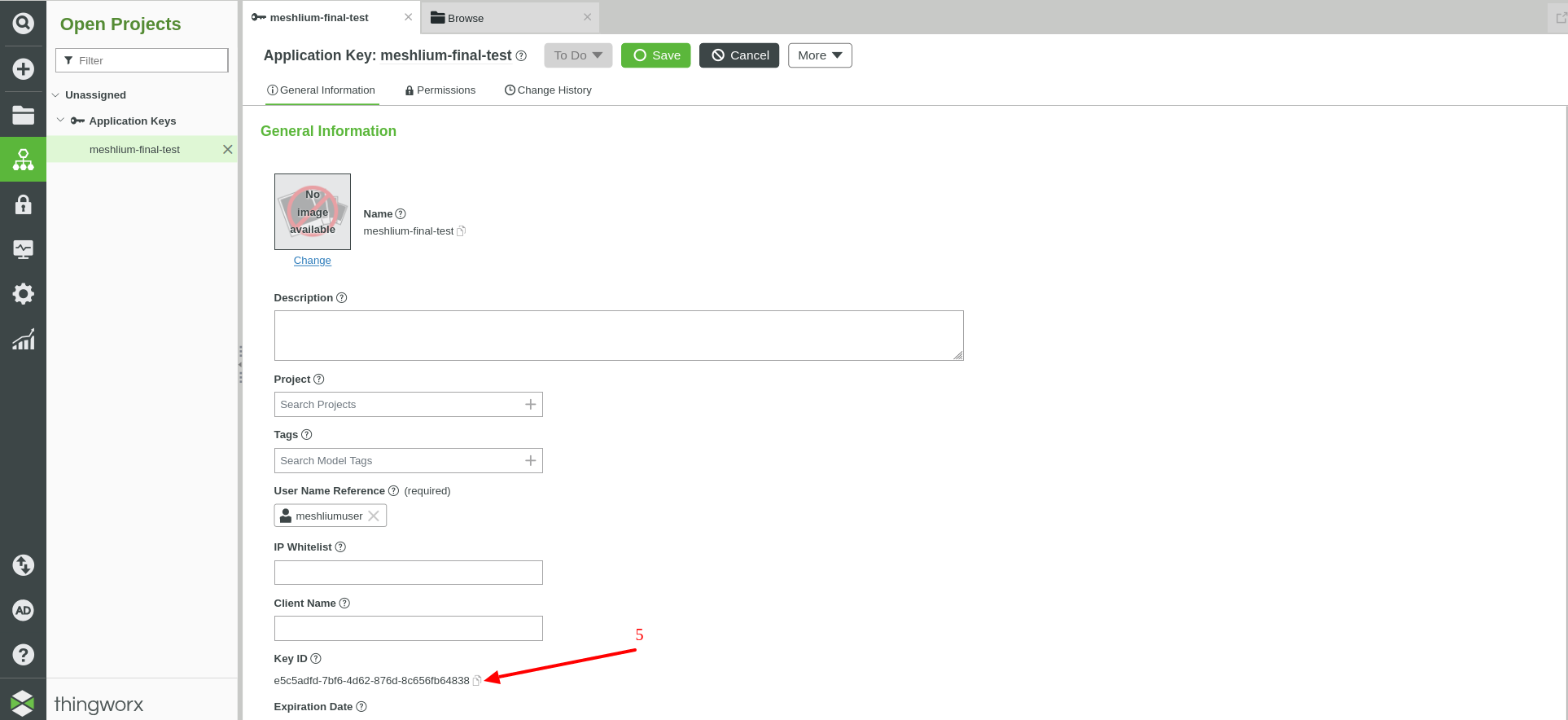 Figure : ThingWorx Application Key, copying Key ID