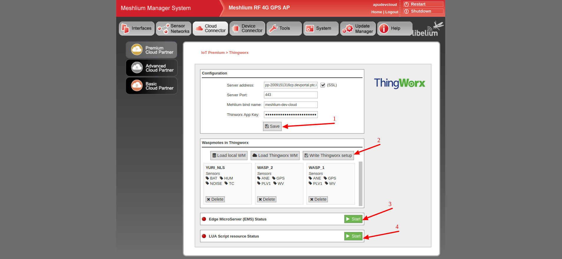 Figure : Manager System, ThingWorx cloud connector configuration