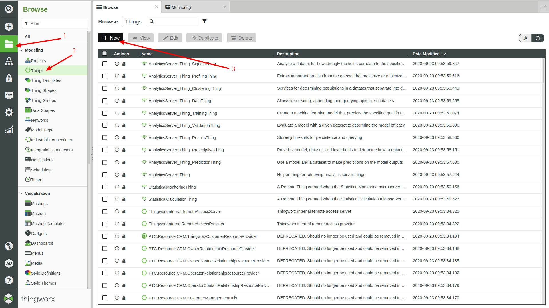 Figure : ThingWorx Remote Things, browsing to create New Thing