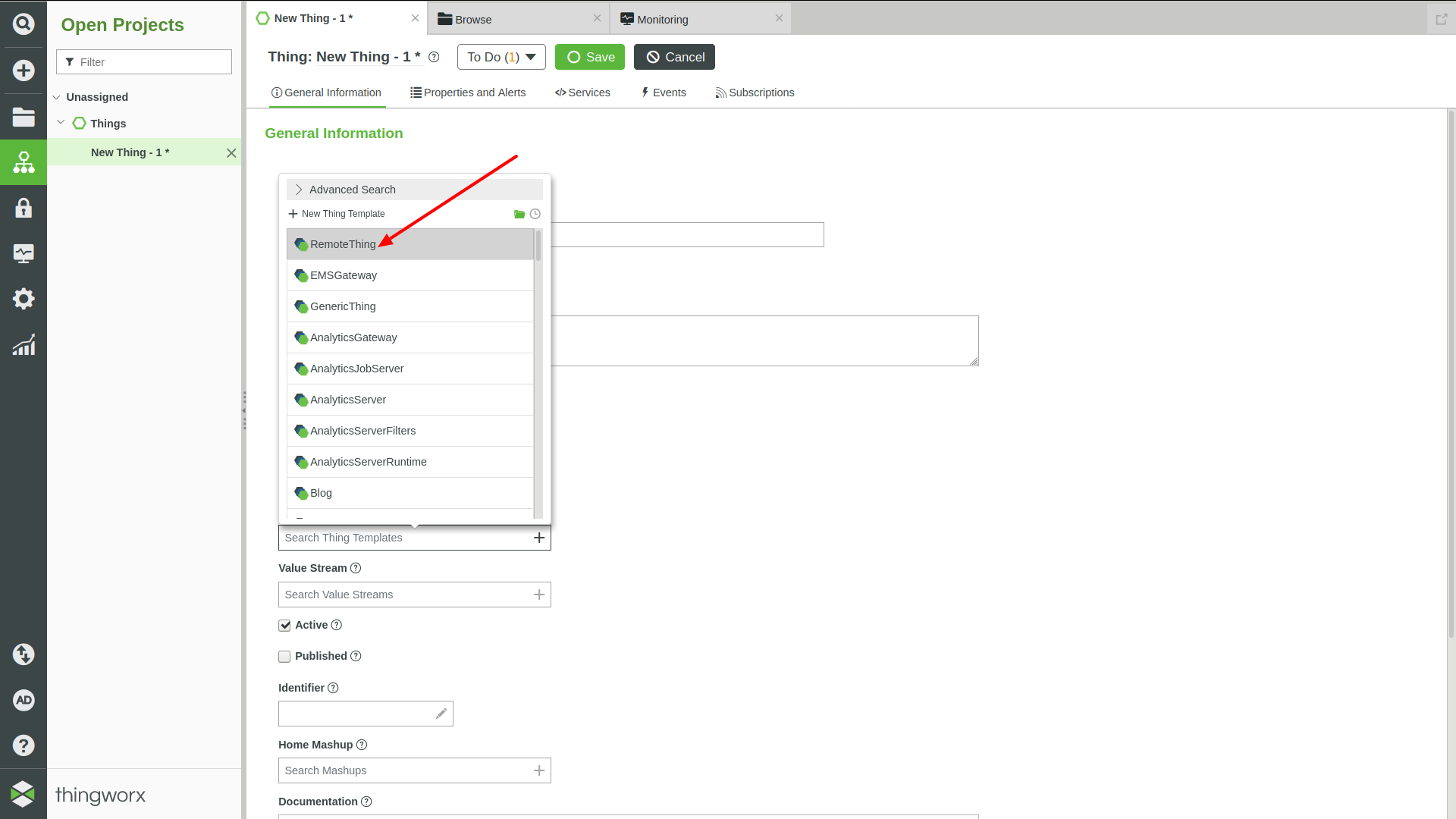 Figure : ThingWorx Remote Things, Thing Template