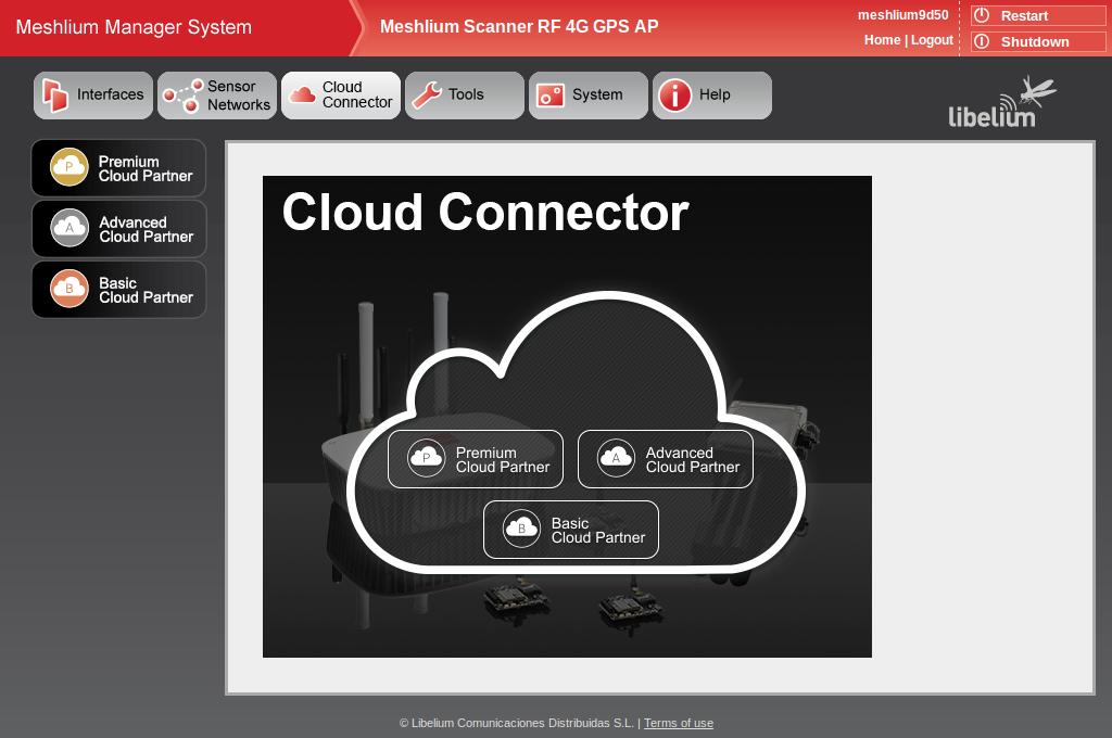 Figure : Cloud Connector main menu on the Manager System