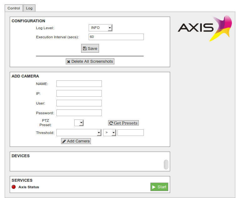 Figure : Axis configuration panel