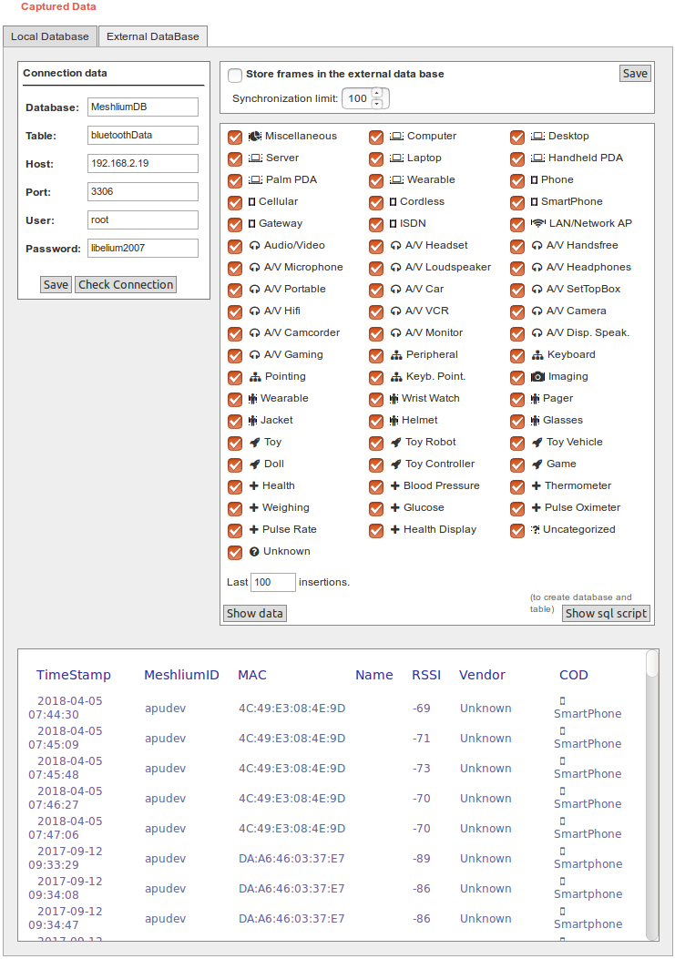 Figure : External database tab