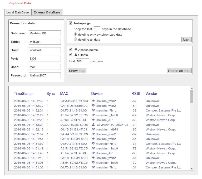 Figure : Local database for WiFi Scanner