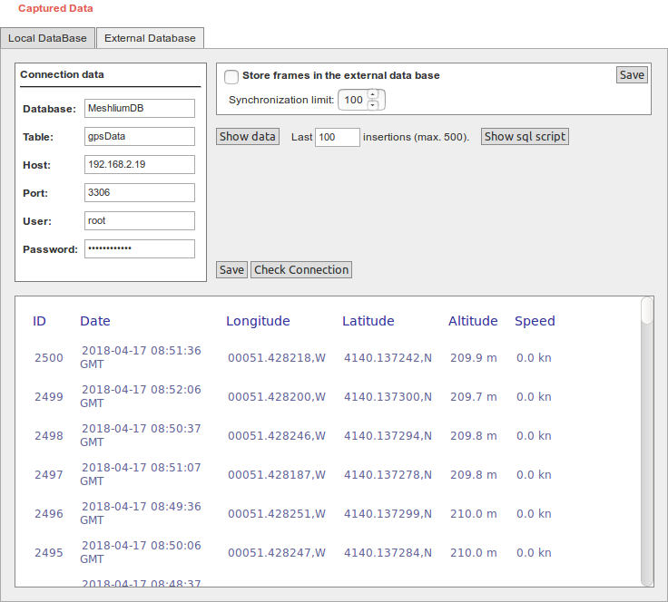 Figure : External database tab