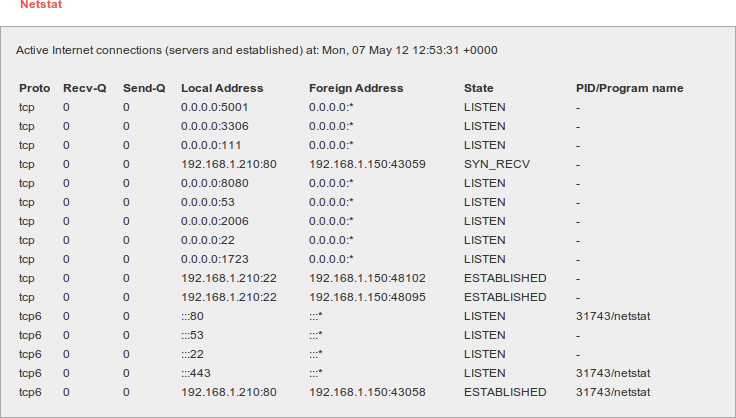 Figure : Netstat information