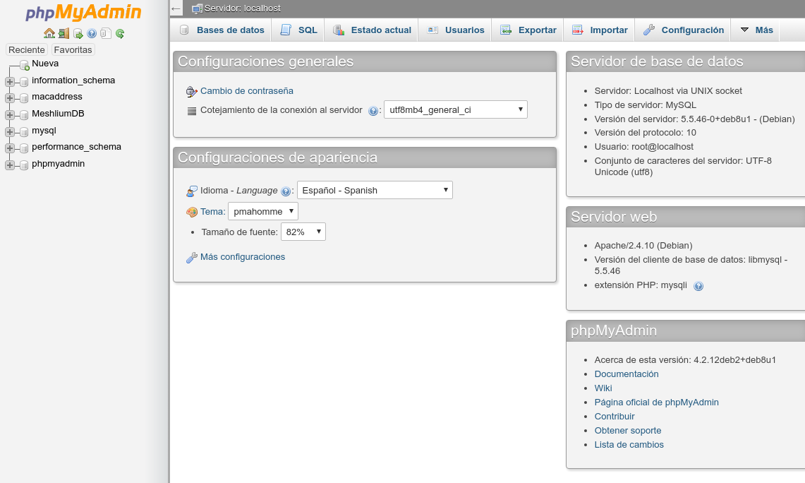 Figure : phpMyAdmin panel