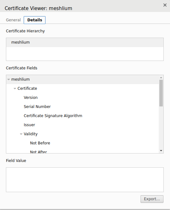 Figure : Export the self-signed certificate from Chrome