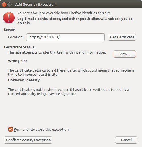 Figure : Accept the self-signed certificate in Firefox