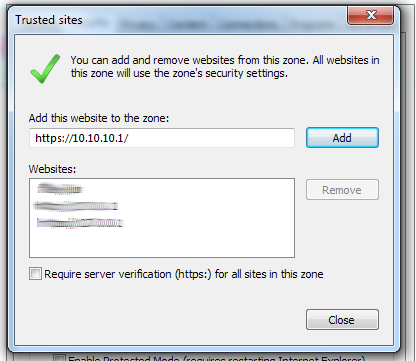 Figure : Add the 10.10.10.1 as trusted site