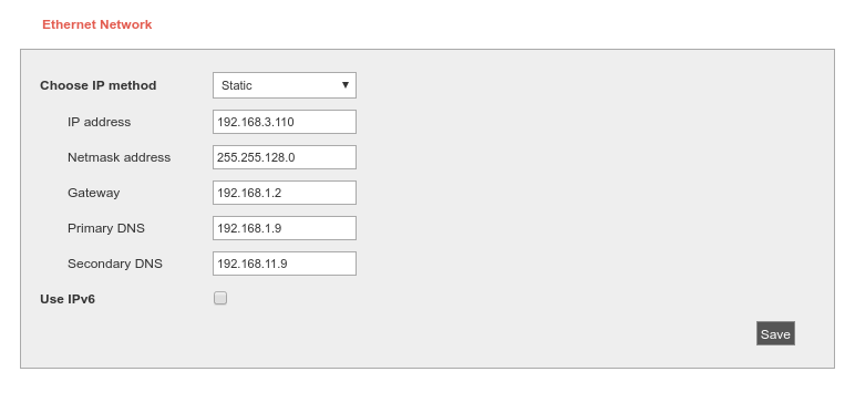 Figure : Ethernet setup form