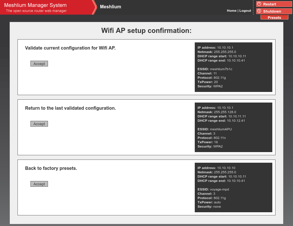 Figure : Confirmation screen